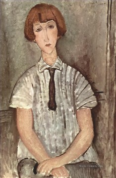  junge - junges Mädchen in einem gestreiften Hemd 1917 Amedeo Modigliani